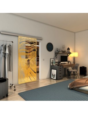 Glasschiebetür SLIM-LINE - Fineprint Model 133 Gold auf Klarglas