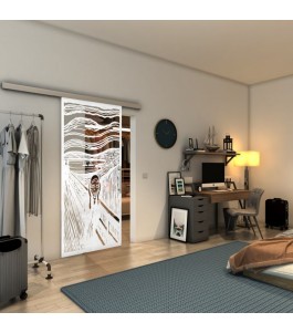 Glasschiebetür SLIM-LINE - Fineprint Model 133 Weiss auf Klarglas