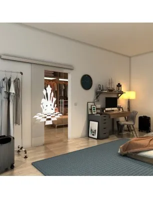 Glasschiebetür SLIM-LINE - Fineprint Model 136 Weiss auf Klarglas