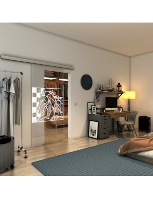 Glasschiebetür SLIM-LINE - Fineprint Model 137 Weiss auf Klarglas