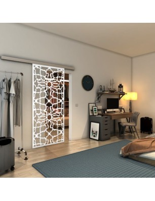 Glasschiebetür SLIM-LINE - Fineprint Model 150 Weiss auf Klarglas
