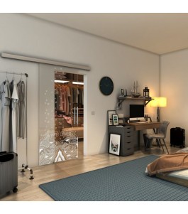 Glasschiebetür SLIM-LINE - Fineprint Model 155 Weiss auf Klarglas