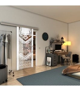 Glasschiebetür SLIM-LINE - Fineprint Model 156 Weiss auf Klarglas