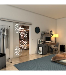 Glasschiebetür SLIM-LINE - Fineprint Model 163 Weiss auf Klarglas