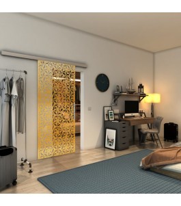 Glasschiebetür SLIM-LINE - Fineprint Model 180 Gold auf Klarglas