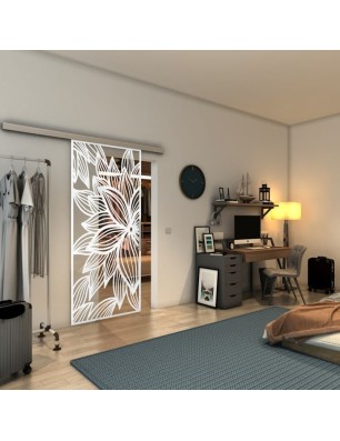Glasschiebetür SLIM-LINE - Fineprint Model 184 Weiss auf Klarglas