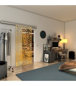 Glasschiebetür SLIM-LINE - Fineprint Model 188 Gold auf Klarglas