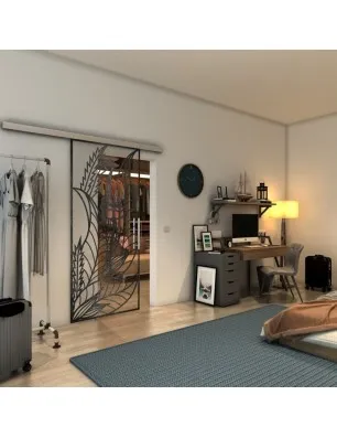 Glasschiebetür SLIM-LINE - Fineprint Model 195 Schwarz auf Klarglas