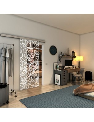 Glasschiebetür SLIM-LINE - Fineprint Model 201 Weiss auf Klarglas