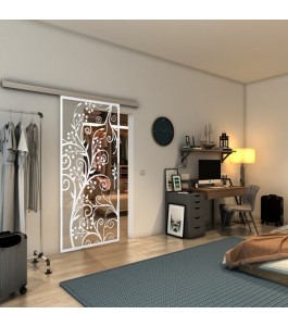 Glasschiebetür SLIM-LINE - Fineprint Model 204 Weiss auf Klarglas