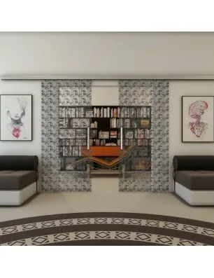 Glasschiebetür SLIM-LINE - Fineprint Model 003 Schwarz auf Klarglas