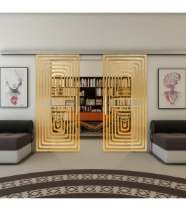 Glasschiebetür SLIM-LINE - Fineprint Model 014 Gold auf Klarglas