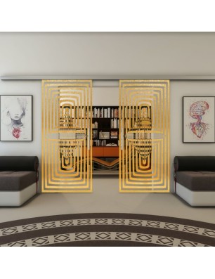 Glasschiebetür SLIM-LINE - Fineprint Model 014 Gold auf Klarglas