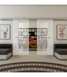 Glasschiebetür SLIM-LINE - Fineprint Model 014 Weiss auf Klarglas