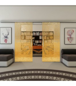 Glasschiebetür SLIM-LINE - Fineprint Model 015 Gold auf Klarglas