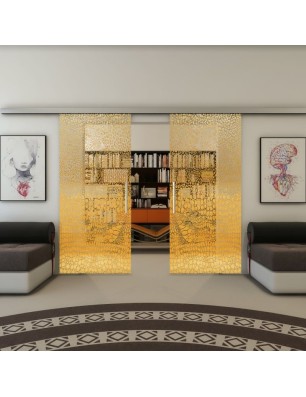 Glasschiebetür SLIM-LINE - Fineprint Model 015 Gold auf Klarglas