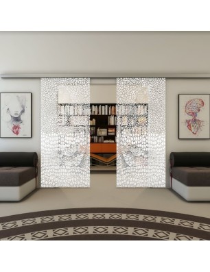 Glasschiebetür SLIM-LINE - Fineprint Model 015 Weiss auf Klarglas