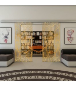 Glasschiebetür SLIM-LINE - Fineprint Model 020 Gold auf Klarglas