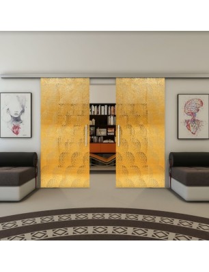 Glasschiebetür SLIM-LINE - Fineprint Model 029 Gold auf Klarglas