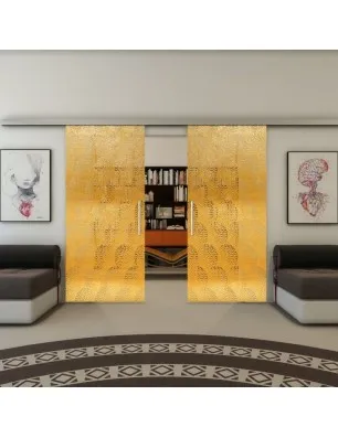 Glasschiebetür SLIM-LINE - Fineprint Model 029 Gold auf Klarglas