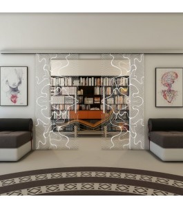 Glasschiebetür SLIM-LINE - Fineprint Model 049 Weiss auf Klarglas