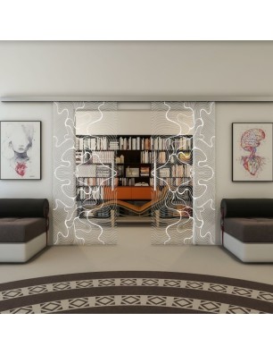 Glasschiebetür SLIM-LINE - Fineprint Model 049 Weiss auf Klarglas