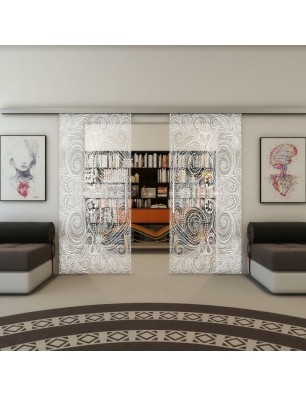 Glasschiebetür SLIM-LINE - Fineprint Model 051 Weiss auf Klarglas