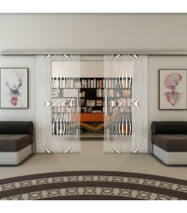 Glasschiebetür SLIM-LINE - Fineprint Model 058 Weiss auf Klarglas
