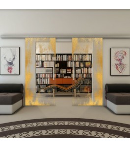Glasschiebetür SLIM-LINE - Fineprint Model 061 Gold auf Klarglas