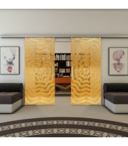 Glasschiebetür SLIM-LINE - Fineprint Model 064 Gold auf Klarglas