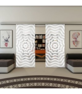 Glasschiebetür SLIM-LINE - Fineprint Model 064 Weiss auf Klarglas