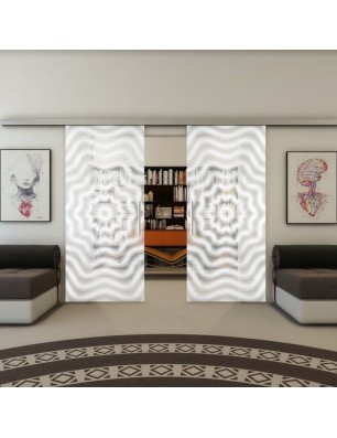 Glasschiebetür SLIM-LINE - Fineprint Model 064 Weiss auf Klarglas
