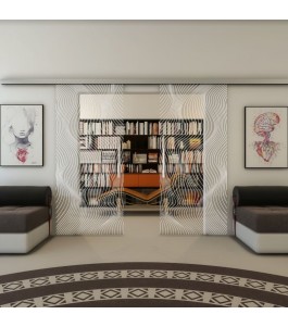 Glasschiebetür SLIM-LINE - Fineprint Model 066 Weiss auf Klarglas