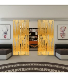 Glasschiebetür SLIM-LINE - Fineprint Model 067 Gold auf Klarglas