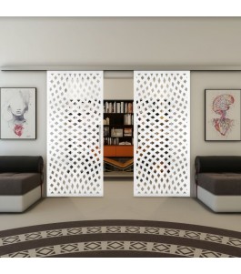 Glasschiebetür SLIM-LINE - Fineprint Model 068 Weiss auf Klarglas