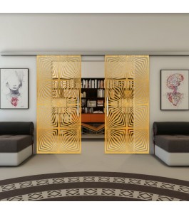 Glasschiebetür SLIM-LINE - Fineprint Model 069 Gold auf Klarglas