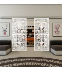 Glasschiebetür SLIM-LINE - Fineprint Model 069 Weiss auf Klarglas