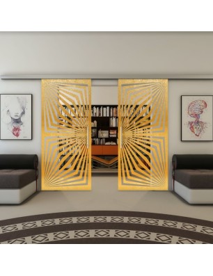 Glasschiebetür SLIM-LINE - Fineprint Model 070 Gold auf Klarglas