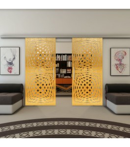Glasschiebetür SLIM-LINE - Fineprint Model 071 Gold auf Klarglas