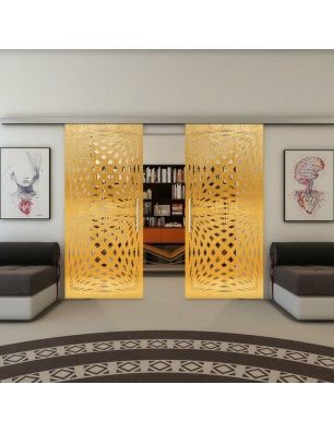 Glasschiebetür SLIM-LINE - Fineprint Model 071 Gold auf Klarglas