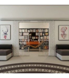 Glasschiebetür SLIM-LINE - Fineprint Model 090 Weiss auf Klarglas