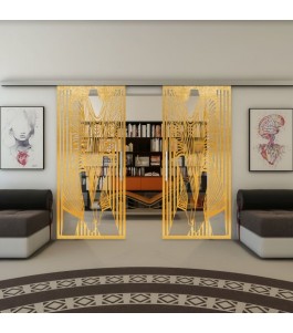 Glasschiebetür SLIM-LINE - Fineprint Model 097 Gold auf Klarglas