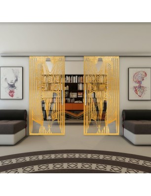 Glasschiebetür SLIM-LINE - Fineprint Model 097 Gold auf Klarglas