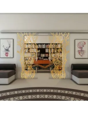 Glasschiebetür SLIM-LINE - Fineprint Model 105 Gold auf Klarglas