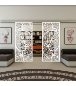 Glasschiebetür SLIM-LINE - Fineprint Model 107 Weiss auf Klarglas