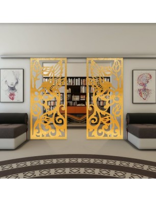 Glasschiebetür SLIM-LINE - Fineprint Model 112 Gold auf Klarglas