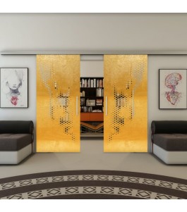 Glasschiebetür SLIM-LINE - Fineprint Model 120 Gold auf Klarglas