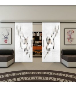 Glasschiebetür SLIM-LINE - Fineprint Model 120 Weiss auf Klarglas
