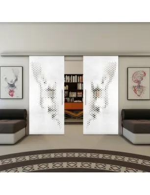 Glasschiebetür SLIM-LINE - Fineprint Model 120 Weiss auf Klarglas