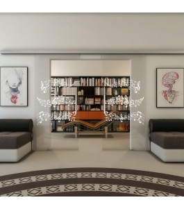 Glasschiebetür SLIM-LINE - Fineprint Model 128 Weiss auf Klarglas